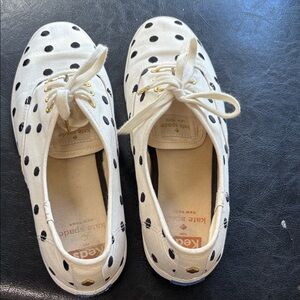 Kate Spade Kids Off White with black Polka Dot canvas sneakers, 6